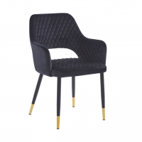 Krzesło AURORA welurowe czarne pikowane, nogi czarno-złote