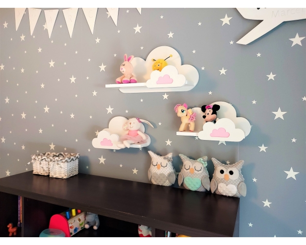 Półki do pokoju dziecięcego CHMURKI zestaw kolor biały - różowy