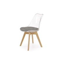 Krzesło K342 transparentne, szara poduszka - drewno
