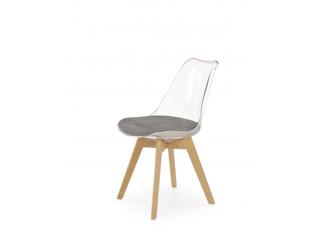 Krzesło K342 transparentne, szara poduszka - drewno
