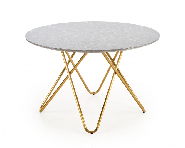 Stół okrągły BONELLO, blat - popielaty marmur, nogi - złote
