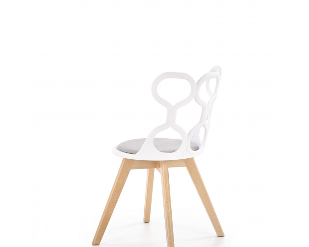 K308 krzesło białe z poduszką - szary materiał