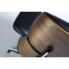 Fotel LOUNGE czarny z podnóżkiem  - skóra naturalna, sklejka orzech