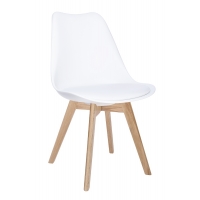 Krzesło NORDIC PREMIUM białe - podstawa dębowa, poduszka z ekoskóry