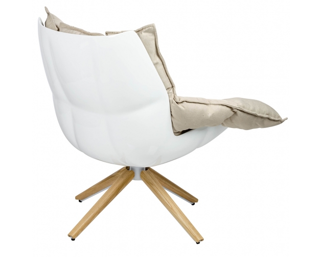 Fotel STAR beżowy - szara tkanina,  podstawa drewniana