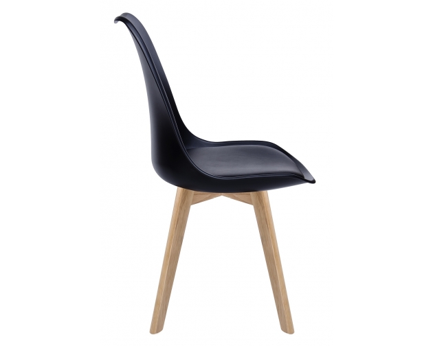 Krzesło NORDIC PREMIUM czarne - podstawa dębowa, poduszka z ekoskóry