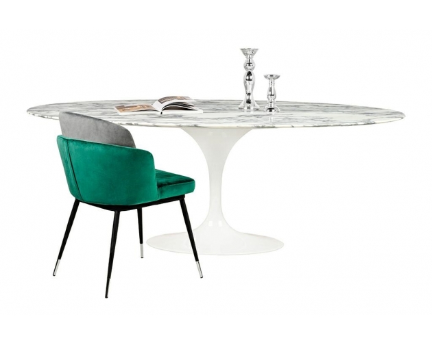 Stół TULIP ELLIPSE MARBLE ARABESCATO  - biały - blat owalny marmurowy, metal