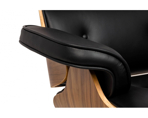Fotel biurowy LOUNGE GUBERNATOR czarny - sklejka orzech, skóra naturalna, stal polerowana