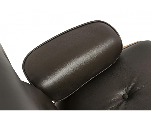 Fotel LOUNGE HM PREMIUM SZEROKI z podnóżkiem brązowy - sklejka orzech, skóra naturalna
