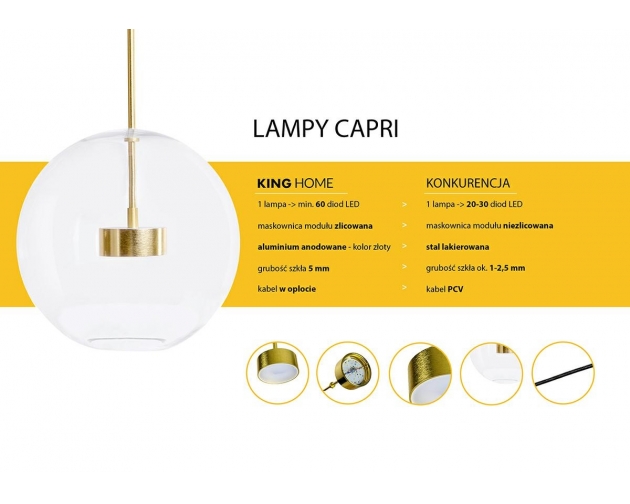 Lampa wisząca CAPRI LINE 3 złota - 180 LED, aluminium, szkło