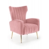 VARIO fotel różowy velvet, nogi złote - chrom