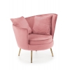ALMOND fotel różowy velvet, nogi złoty chrom