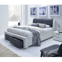 CASSANDRA S 160 cm łóżko tapicerowane z szufladami czarno-biały
