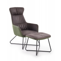 TINTO fotel wypoczynkowy z podnóżkiem, stelaż - czarny, tapicerka - ciemny popiel / ciemmy zielony
