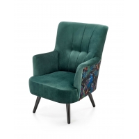 PAGONI fotel welurowy ciemny zielony - czarny, wzorzysty tył (tkanina Bluvel #78)