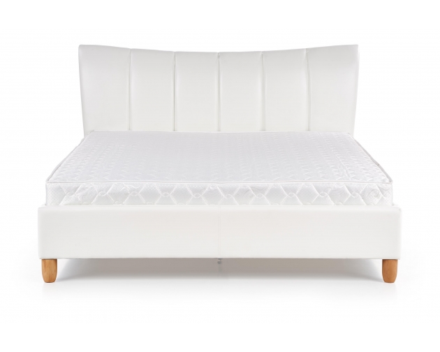 Łóżko SANDY tapicerowane białe - eko skóra