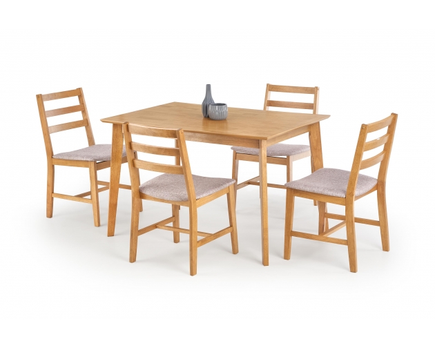 Stół + 4 krzesła CORDOBA zestaw, jasny dąb, tapicerka mokate