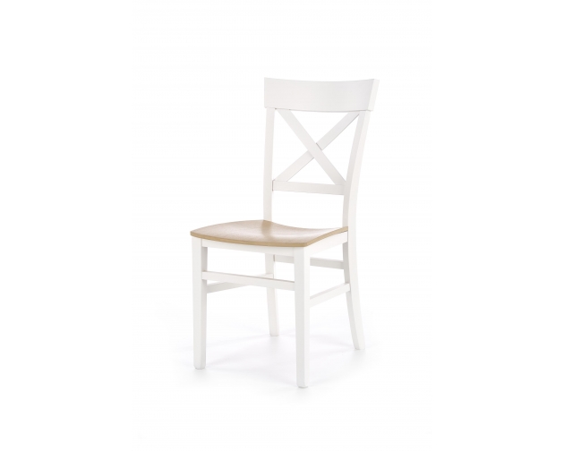 TUTTI krzesło drewniane białe, siedzisko dąb miodowy