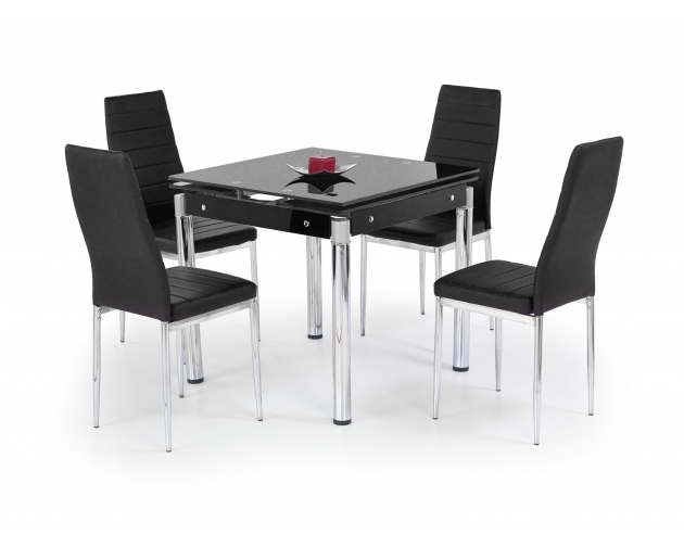 Stół rozkładany KENT czarne szkło, nogi chrom 80x80