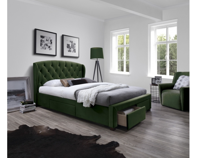 Łóżko SABRINA  z szufladami ciemny zielony