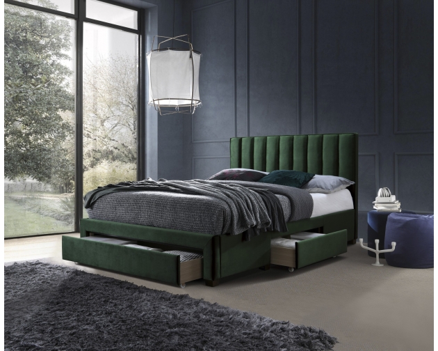 GRACE łóżko z szufladami ciemny zielony velvet 160x200