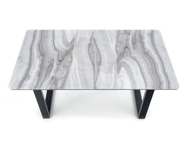 MARLEY stół rozkładany biały marmur /  popielaty, nogi czarne