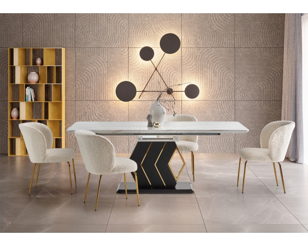 VINCENZO stół rozkładany biały marmur, czarno - złoty