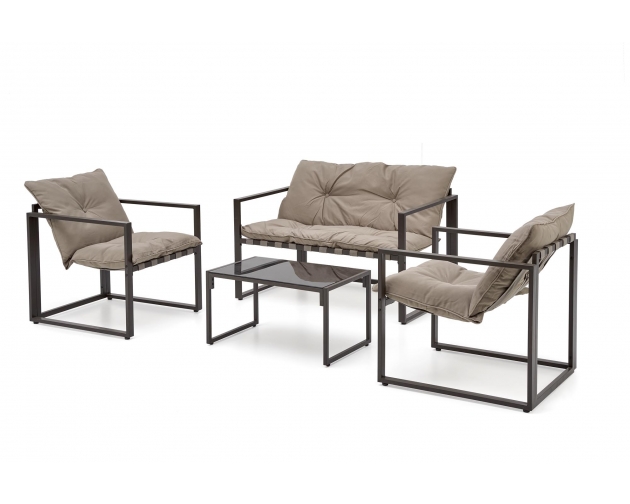 SHARK zestaw ogrodowy: sofa +2 fotele, ława, czarny / cappuccino