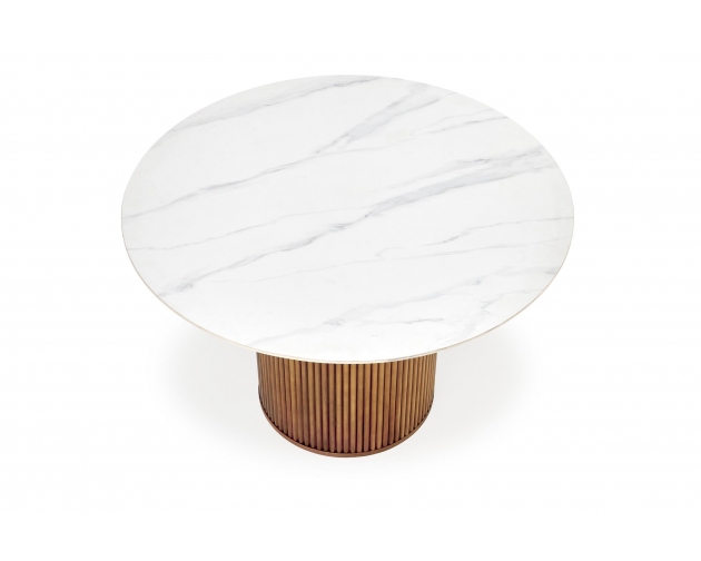 BRUNO stół okrągły biały marmur / orzechowy 120 cm