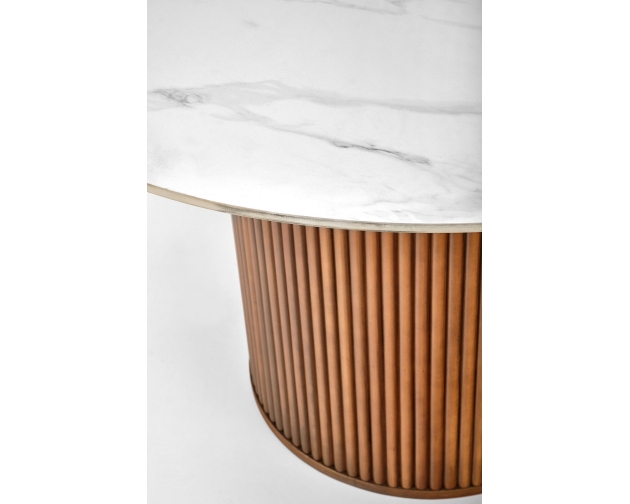 BRUNO stół okrągły biały marmur / orzechowy 120 cm