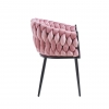 Krzesło ROSE VELVET różowe plecione, nogi czarne metal