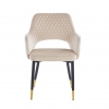 Krzesło AURORA welurowe kremowe pikowane, nogi czarno-złote