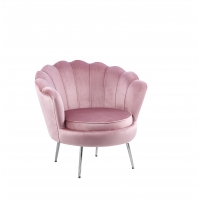 Fotel muszla różowy antyczny, chromowane nogi