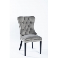 Krzesło LUDWIK velvet szare, kołatka, pikowane