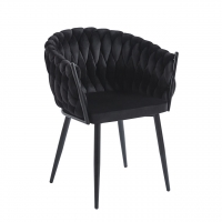 Krzesło ROSE VELVET czarne plecione, nogi czarne metal