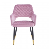 Krzesło welurowe różowe pikowane, nogi czarno-złote AURORA