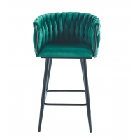 Krzesło barowe SOPHIE ciemny zielony welur, plecione oparcie