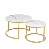 Zestaw stolików GLOSS biały marmur + złoty glamour