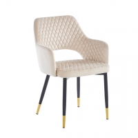 Krzesło AURORA welurowe kremowe pikowane, nogi czarno-złote