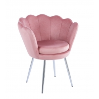 Fotel muszla różowy velvet, srebrny chrom
