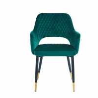 Krzesło AURORA welurowe zielone pikowane, nogi czarno-złote