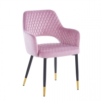 Krzesło welurowe różowe pikowane, nogi czarno-złote AURORA