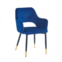 Krzesło niebieskie welurowe pikowane, nogi czarno-złote AURORA