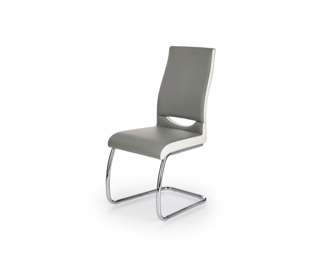 K259 krzesło szaro, biała eko skóra - płoza chrom