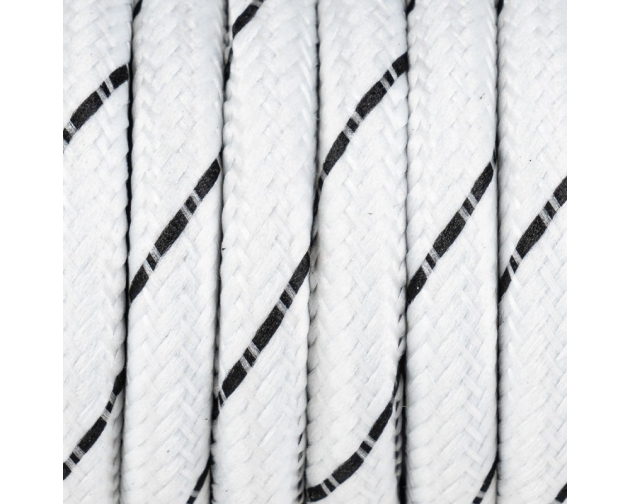 Biały kabel z czarną nitką w oplocie poliestrowym S07 serpentyna biało czarna