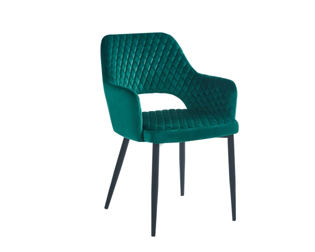 Krzesło zielone AURORA BLACK welurowe pikowane, nogi czarne
