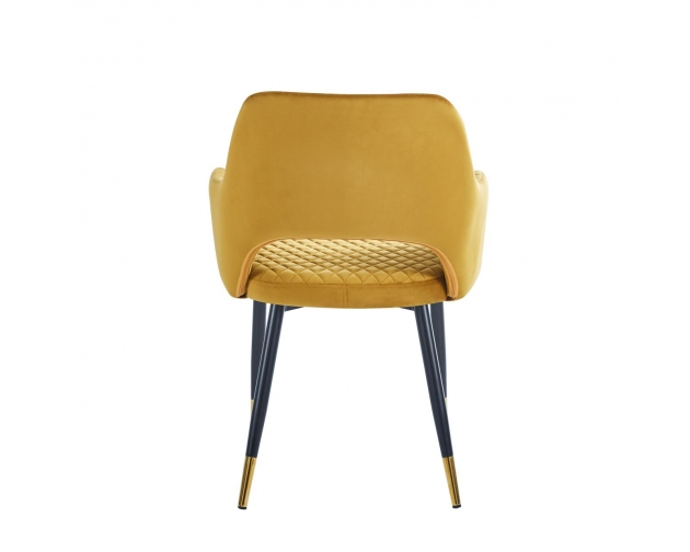 Krzesło AURORA welurowe musztardowe pikowane, nogi czarno-złote