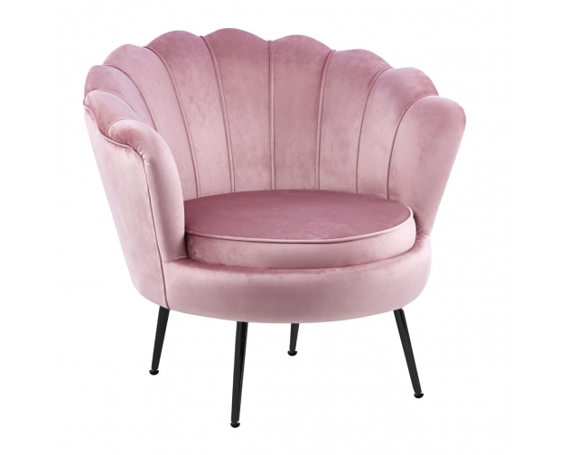 Fotel muszelka różowy welur, czarne metalowe nogi