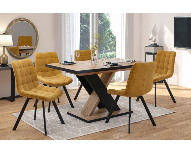 Zestaw 4 krzeseł 2x żółte curry + 2x szary welur loft