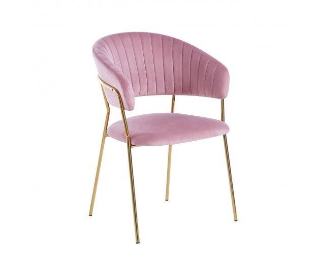 Krzesło LUCIA różowe welurowe złote nogi